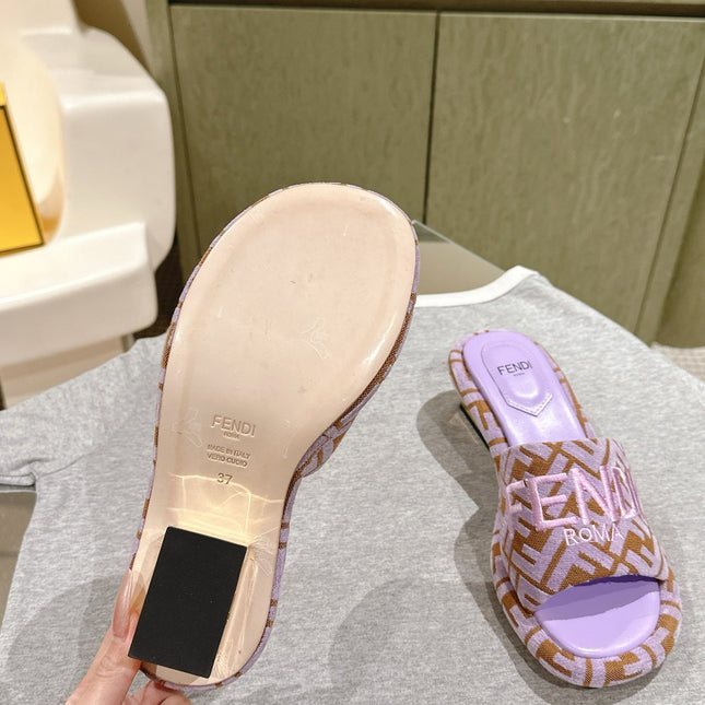 FENDI 26S HIGH SANDALS IN BROWN AND PURPLE FABRIC