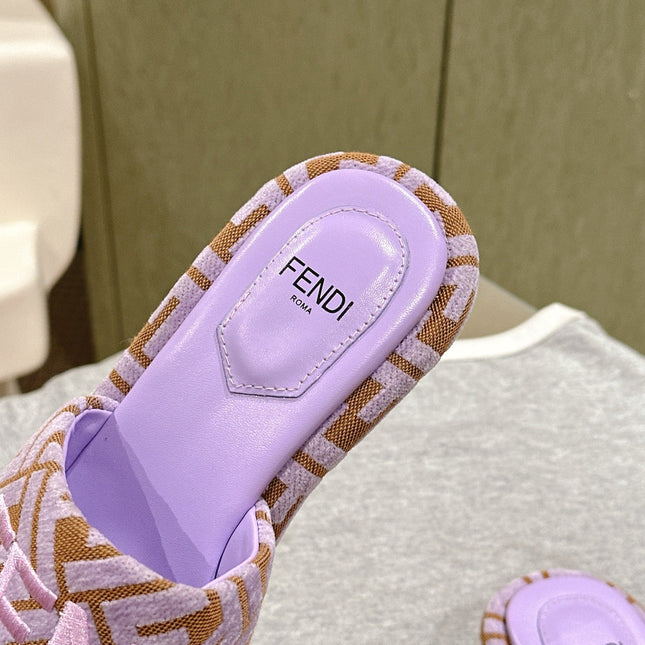 FENDI 26S HIGH SANDALS IN BROWN AND PURPLE FABRIC