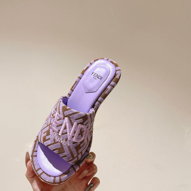 FENDI 26S HIGH SANDALS IN BROWN AND PURPLE FABRIC