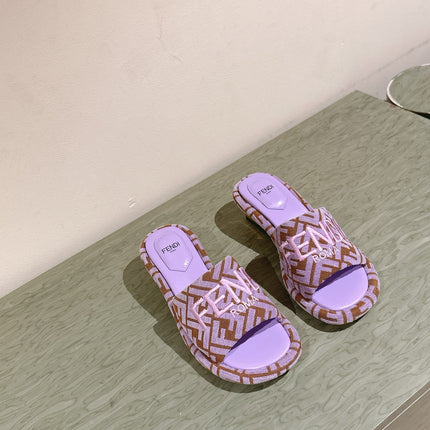 FENDI 26S HIGH SANDALS IN BROWN AND PURPLE FABRIC