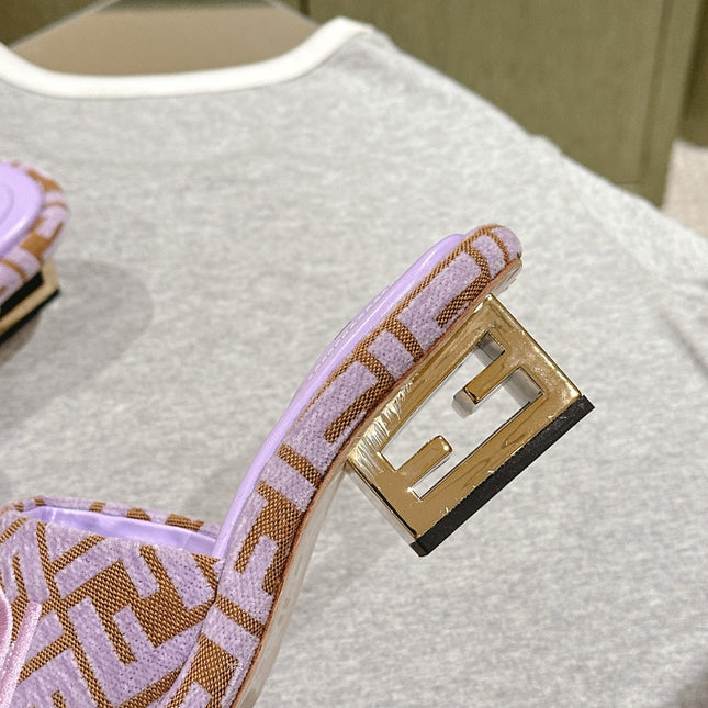 FENDI 26S HIGH SANDALS IN BROWN AND PURPLE FABRIC