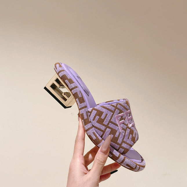 FENDI 26S HIGH SANDALS IN BROWN AND PURPLE FABRIC