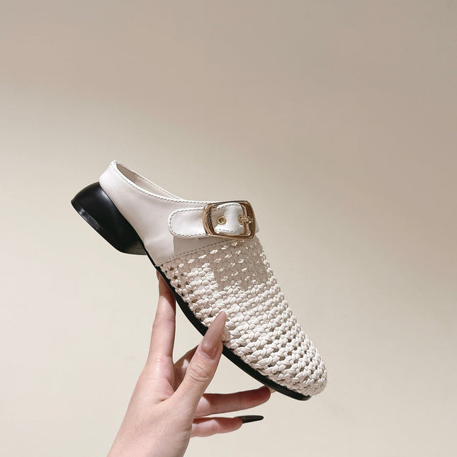 CHLOÉ 26S WOVEN MULES IN LIGHT BEIGE CALFSKIN
