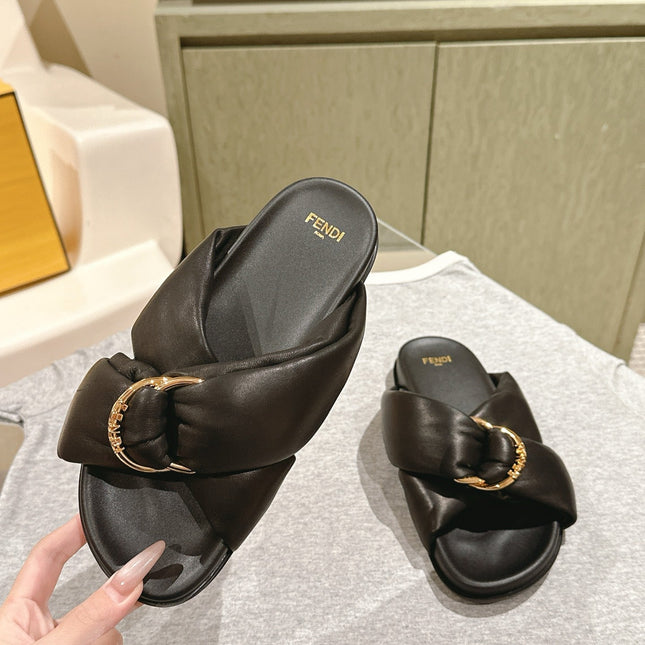 FENDI 26S WIDE CROSS-STRAP SANDALS IN BLACK LAMBSKIN