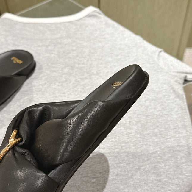 FENDI 26S WIDE CROSS-STRAP SANDALS IN BLACK LAMBSKIN