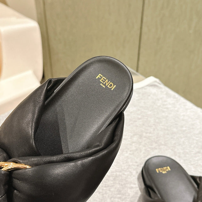 FENDI 26S WIDE CROSS-STRAP SANDALS IN BLACK LAMBSKIN