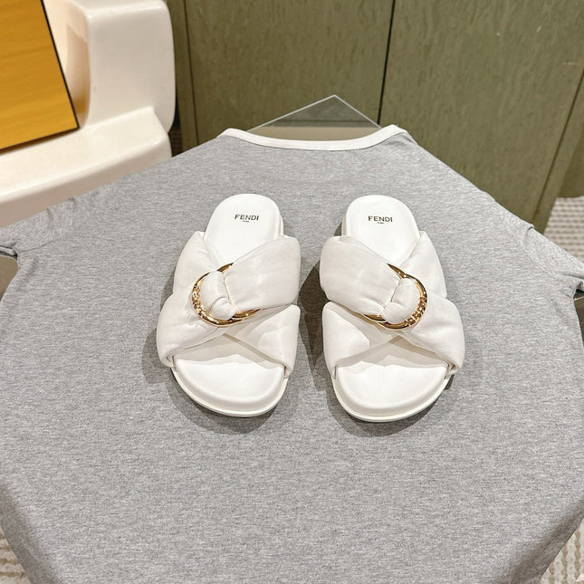 FENDI 26S WIDE CROSS-STRAP SANDALS IN WHITE LAMBSKIN