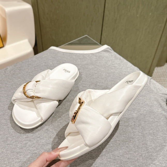 FENDI 26S WIDE CROSS-STRAP SANDALS IN WHITE LAMBSKIN