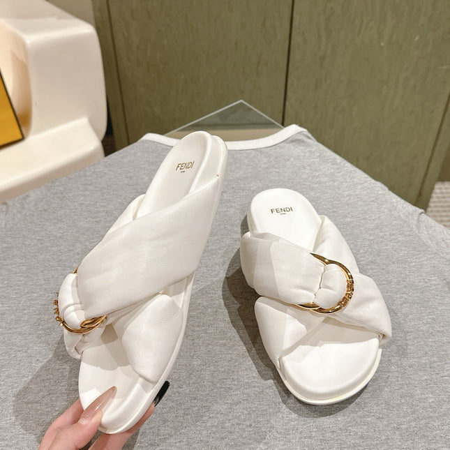 FENDI 26S WIDE CROSS-STRAP SANDALS IN WHITE LAMBSKIN