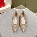 RENE CAOVILLA 26S BALLET FLATS IN BEIGE LACE FABRIC CRYSTAL EMBELLISHED