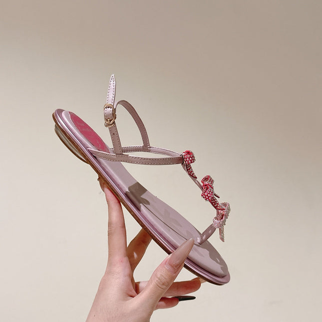 RENE CAOVILLA 26S SANDALS IN LIGHT PINK LAMBSKIN WITH BOW