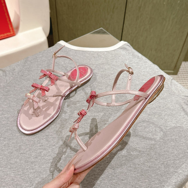 RENE CAOVILLA 26S SANDALS IN LIGHT PINK LAMBSKIN WITH BOW
