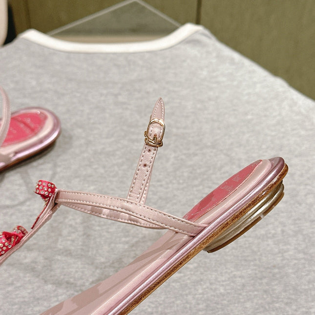RENE CAOVILLA 26S SANDALS IN LIGHT PINK LAMBSKIN WITH BOW