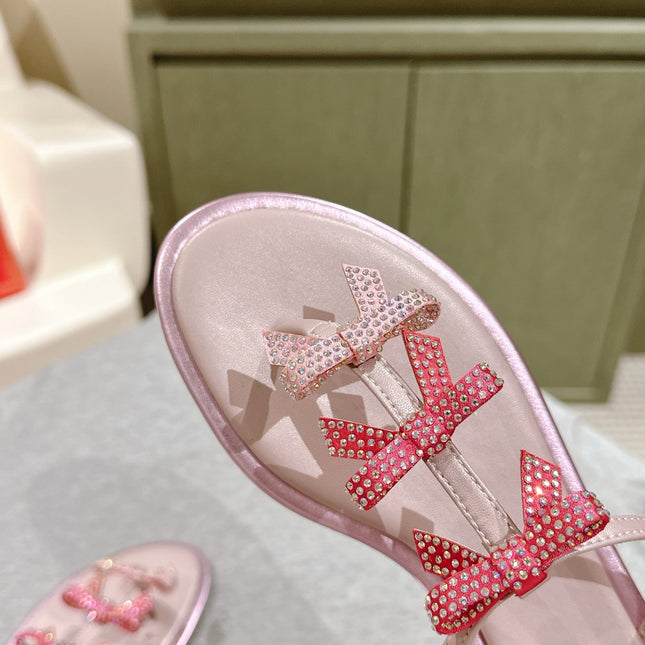 RENE CAOVILLA 26S SANDALS IN LIGHT PINK LAMBSKIN WITH BOW