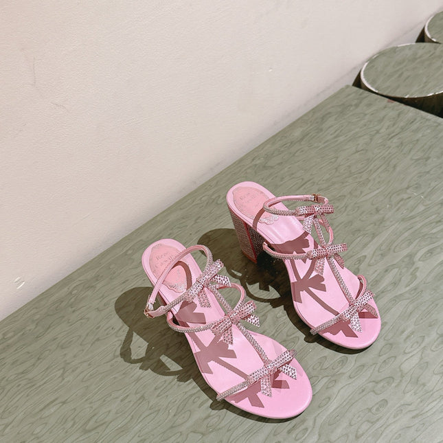 RENE CAOVILLA 26S HEELED SANDALS 75 MM IN LIGHT PINK LAMBSKIN WITH BOW