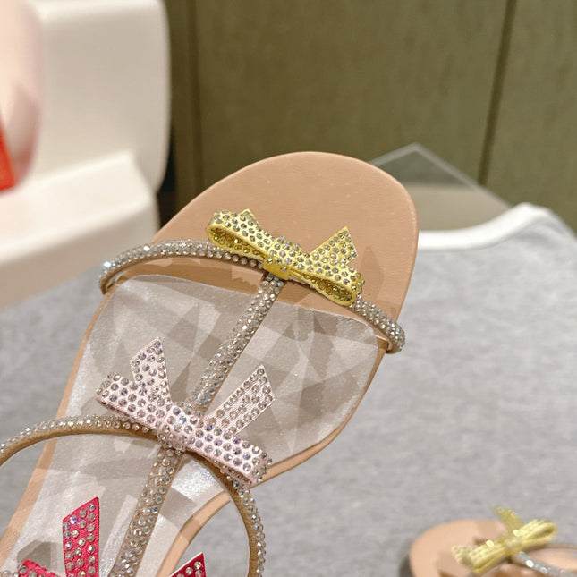 RENE CAOVILLA 26S HEELED SANDALS 45 MM IN NUDE PINK LAMBSKIN WITH BOW