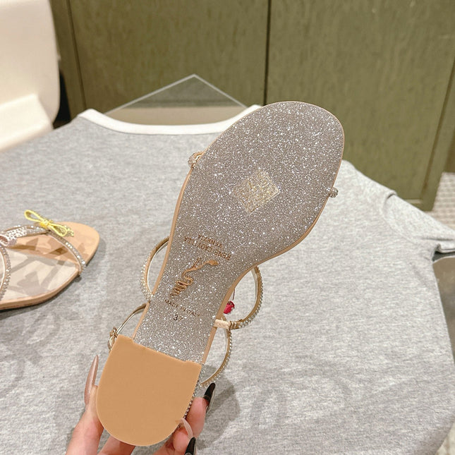 RENE CAOVILLA 26S HEELED SANDALS 45 MM IN NUDE PINK LAMBSKIN WITH BOW