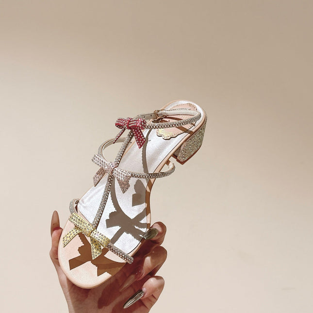 RENE CAOVILLA 26S HEELED SANDALS 45 MM IN NUDE PINK LAMBSKIN WITH BOW