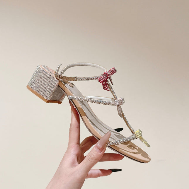 RENE CAOVILLA 26S HEELED SANDALS 45 MM IN NUDE PINK LAMBSKIN WITH BOW
