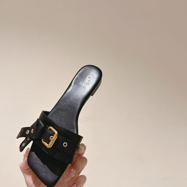CHLOÉ 26S SLIDE SANDALS IN BLACK LAMBSKIN