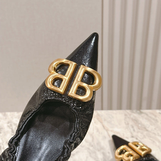 BALENCIAGA 25S HIGH SLINGBACK 45 MM IN BLACK LAMBSKIN WITH GOLD HARDWARE