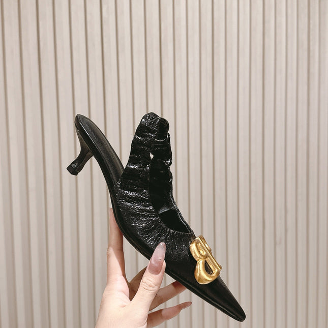 BALENCIAGA 25S HIGH SLINGBACK 45 MM IN BLACK LAMBSKIN WITH GOLD HARDWARE