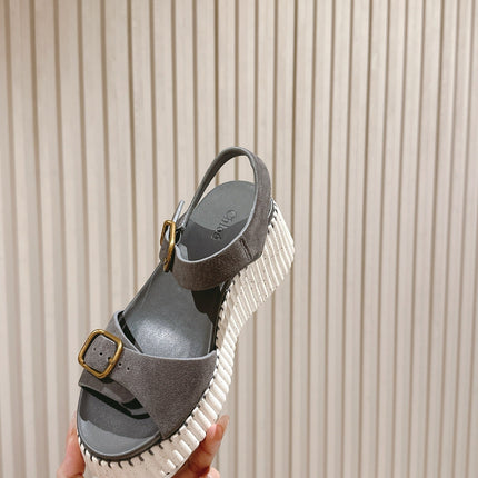 CHLOÉ 26S HIGH-HEELED SANDALS IN GREY LAMBSKIN AND SUEDE