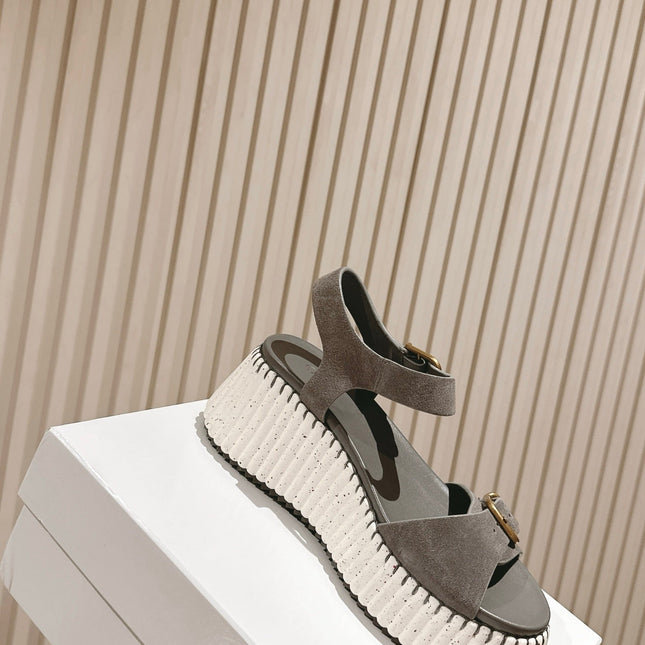 CHLOÉ 26S HIGH-HEELED SANDALS IN GREY LAMBSKIN AND SUEDE