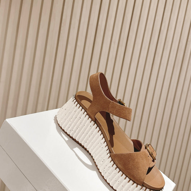 CHLOÉ 26S HIGH-HEELED SANDALS IN BROWN LAMBSKIN AND SUEDE