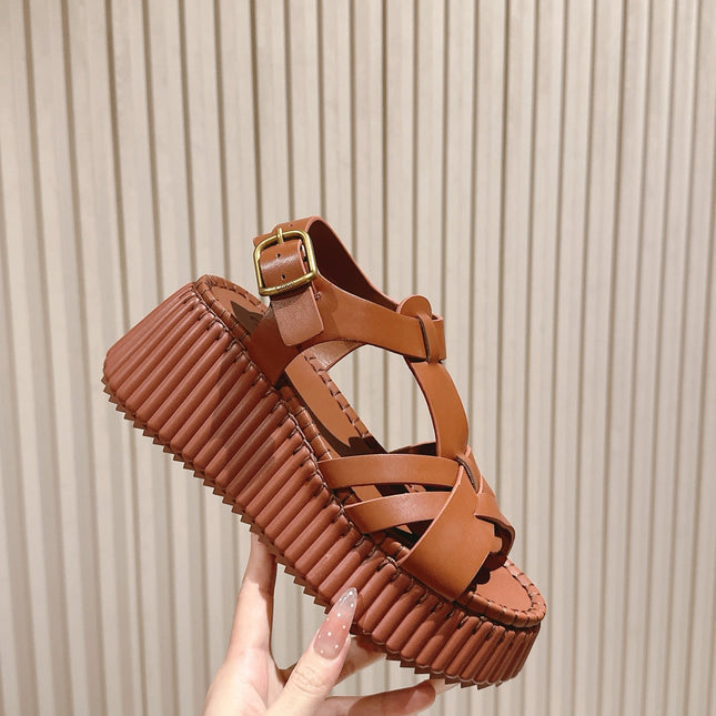 CHLOÉ 26S HIGH-HEELED SANDALS IN BROWN LAMBSKIN
