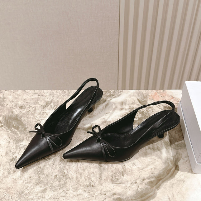 BALENCIAGA 25S HIGH SLINGBACK IN BLACK CALFSKIN WITH SMALL BOW