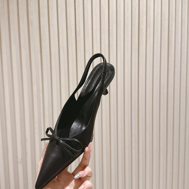 BALENCIAGA 25S HIGH SLINGBACK IN BLACK CALFSKIN WITH SMALL BOW
