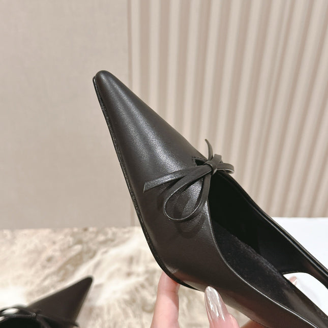 BALENCIAGA 25S HIGH SLINGBACK IN BLACK CALFSKIN WITH SMALL BOW