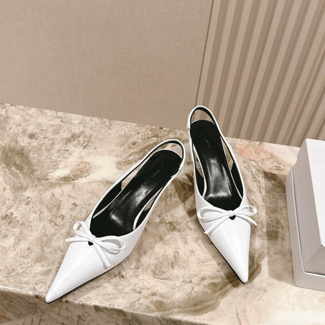 BALENCIAGA 25S HIGH SLINGBACK IN WHITE CALFSKIN WITH SMALL BOW