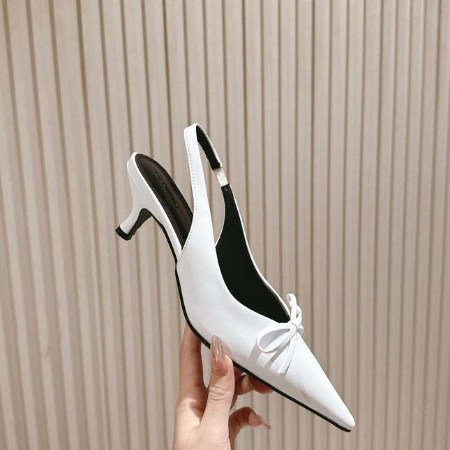 BALENCIAGA 25S HIGH SLINGBACK IN WHITE CALFSKIN WITH SMALL BOW