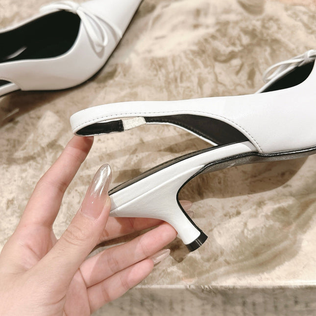 BALENCIAGA 25S HIGH SLINGBACK IN WHITE CALFSKIN WITH SMALL BOW