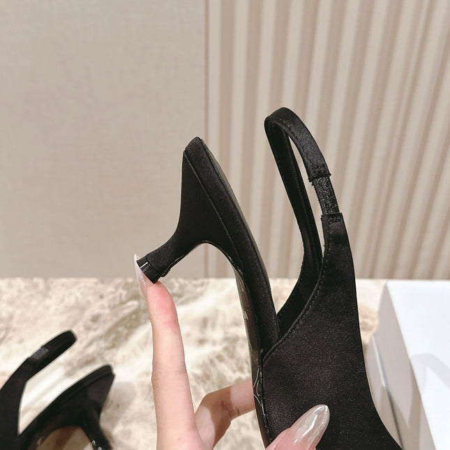 BALENCIAGA 25S HIGH SLINGBACK IN BLACK SATIN WITH SMALL BOW