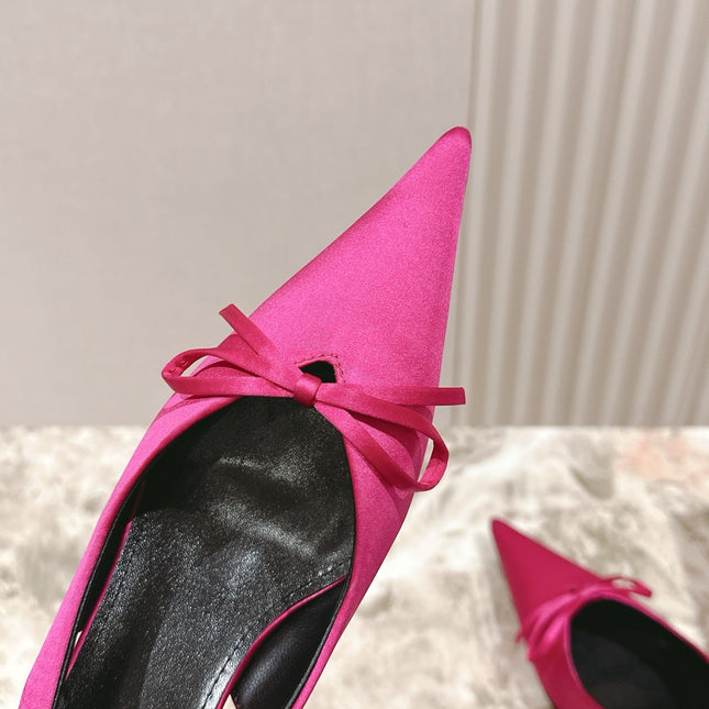 BALENCIAGA 25S HIGH SLINGBACK IN DARK PINK SATIN WITH SMALL BOW