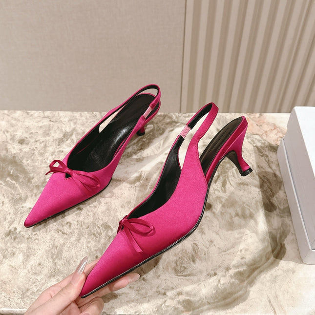BALENCIAGA 25S HIGH SLINGBACK IN DARK PINK SATIN WITH SMALL BOW
