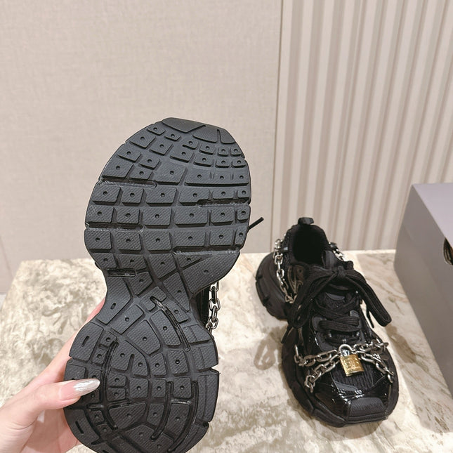 BALENCIAGA 25S 3XL SNEAKERS CHAIN-PADLOCK IN BLACK MESH FABRIC AND PU