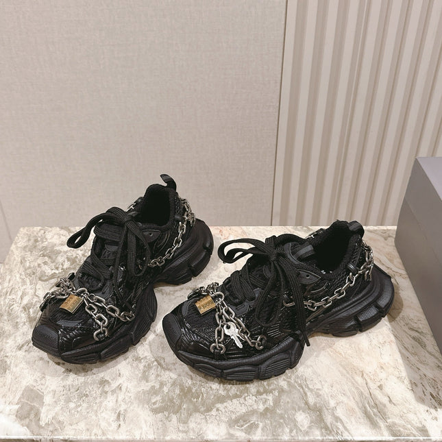 BALENCIAGA 25S 3XL SNEAKERS CHAIN-PADLOCK IN BLACK MESH FABRIC AND PU