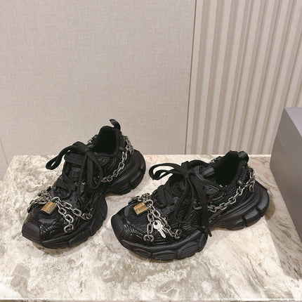 BALENCIAGA 25S 3XL SNEAKERS CHAIN-PADLOCK IN BLACK MESH FABRIC AND PU