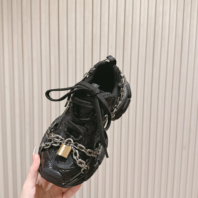 BALENCIAGA 25S 3XL SNEAKERS CHAIN-PADLOCK IN BLACK MESH FABRIC AND PU