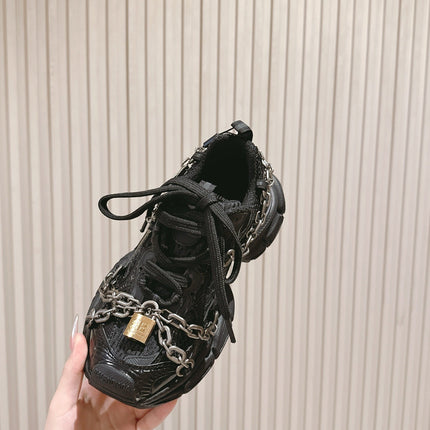 BALENCIAGA 25S 3XL SNEAKERS CHAIN-PADLOCK IN BLACK MESH FABRIC AND PU