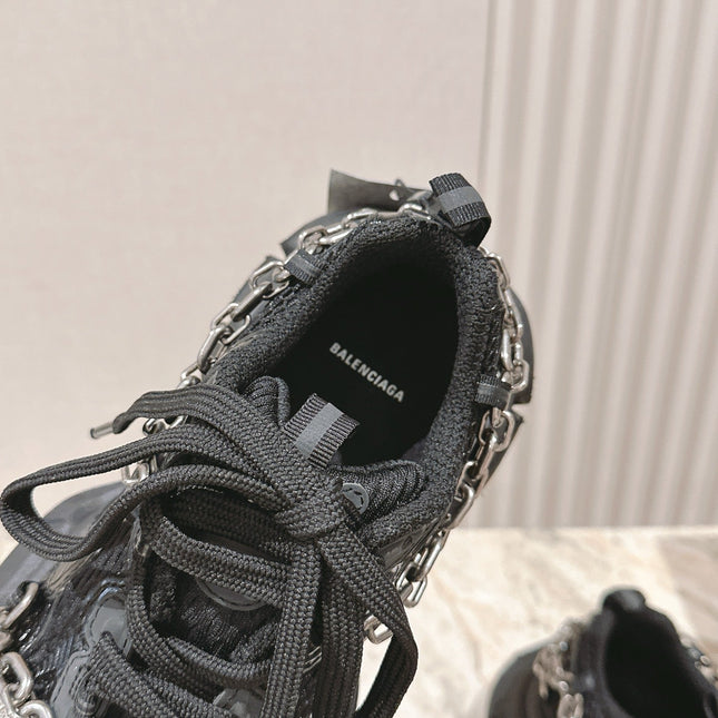 BALENCIAGA 25S 3XL SNEAKERS CHAIN-PADLOCK IN BLACK MESH FABRIC AND PU