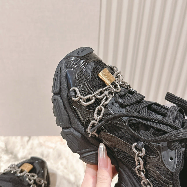 BALENCIAGA 25S 3XL SNEAKERS CHAIN-PADLOCK IN BLACK MESH FABRIC AND PU