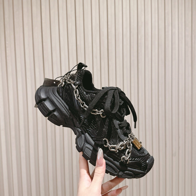 BALENCIAGA 25S 3XL SNEAKERS CHAIN-PADLOCK IN BLACK MESH FABRIC AND PU