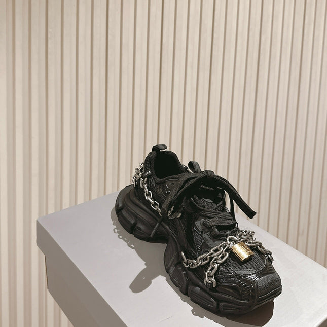 BALENCIAGA 25S 3XL SNEAKERS CHAIN-PADLOCK IN BLACK MESH FABRIC AND PU