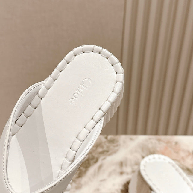 CHLOÉ 26S PLATFORM FLIP-FLOPS IN WHITE LAMBSKIN