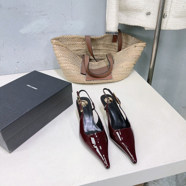 YSL 26S SLINGBACK HEELS 65 MM IN DARK RED CALFSKIN